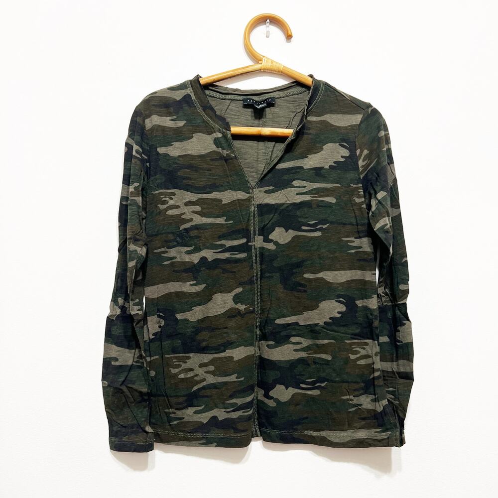 Sanctuary camouflage green long sleeve henley shirt top Size XS